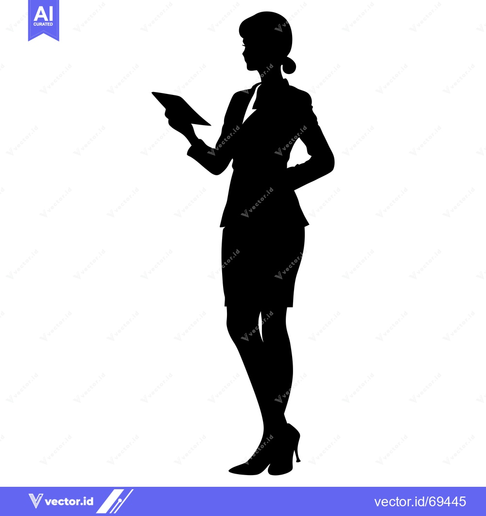Premium Vector dari Silhouette of a Woman in a Suit Holding a Tablet