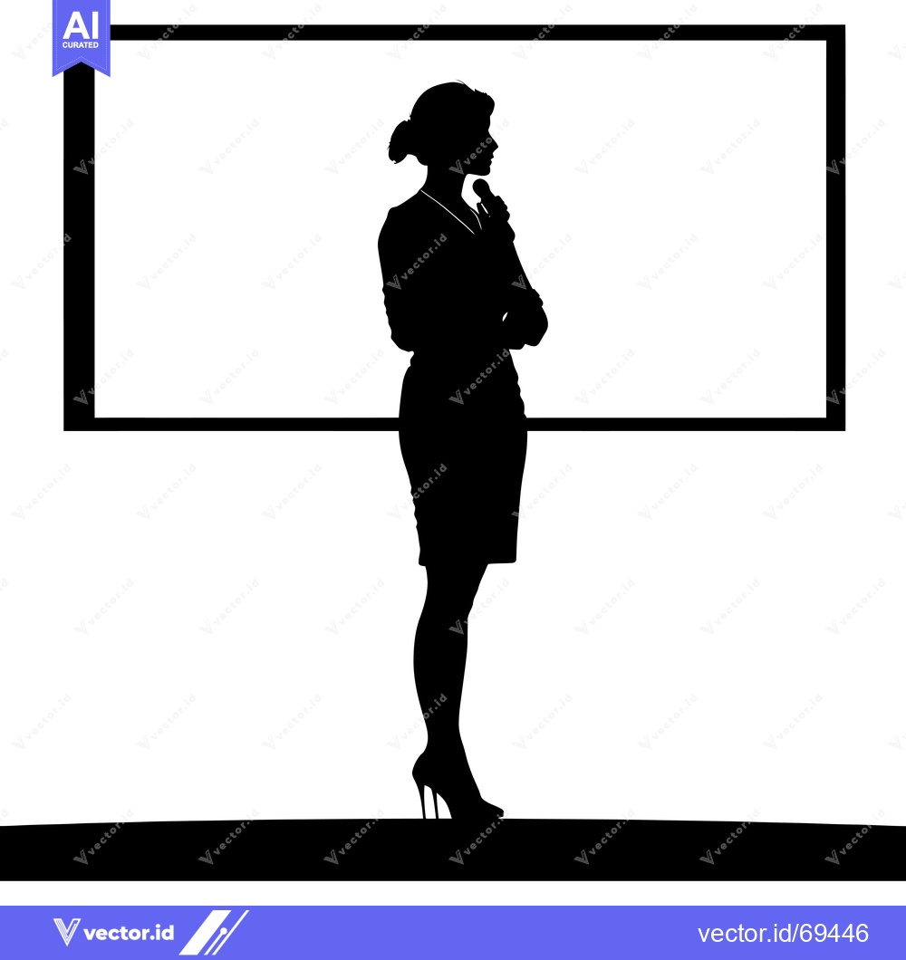 Premium Vector dari Silhouette of a woman holding a microphone standing in front of a blan