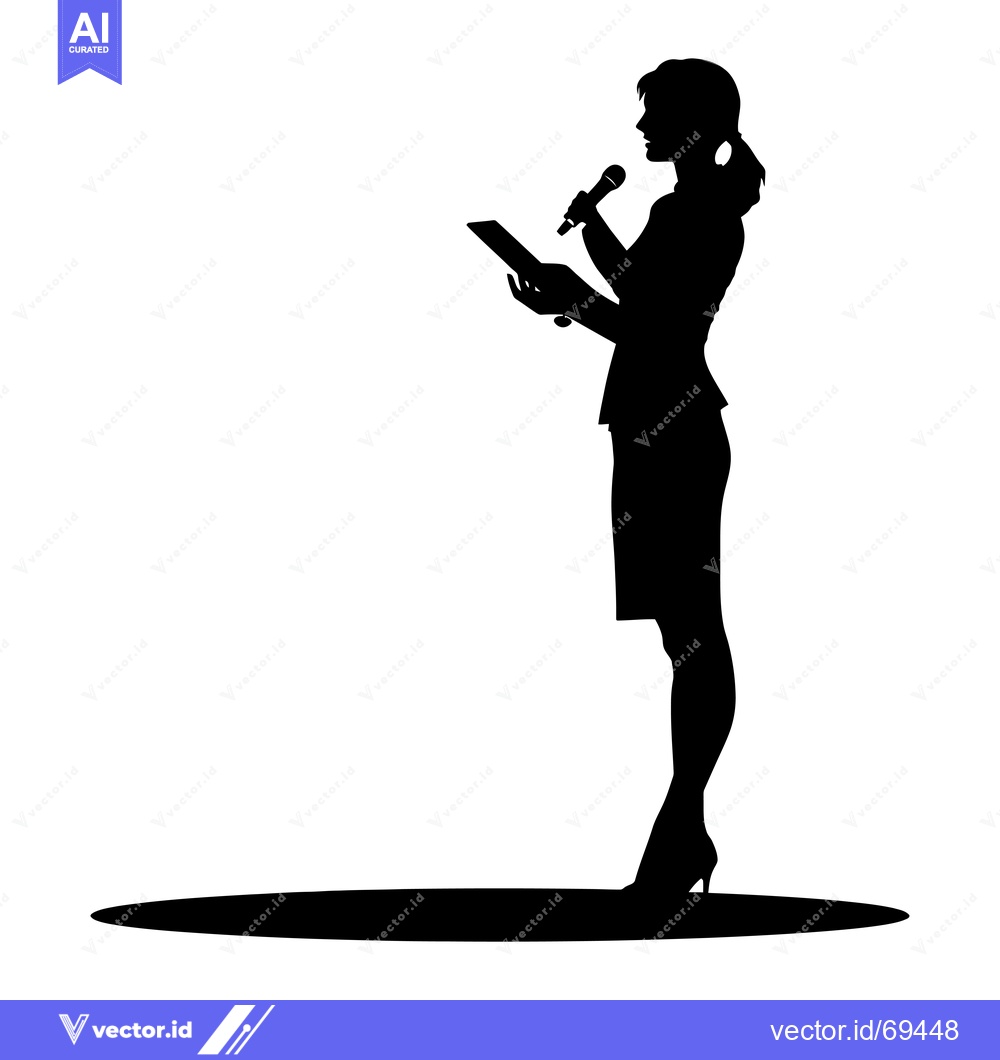Premium Vector of Silhouette of a Woman Speaking at a Podium with a Microphone