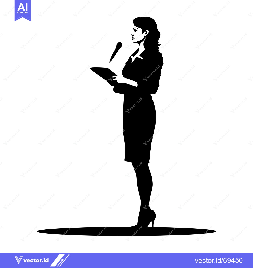 Premium Vector of Silhouette of a Woman Giving a Speech with a Microphone