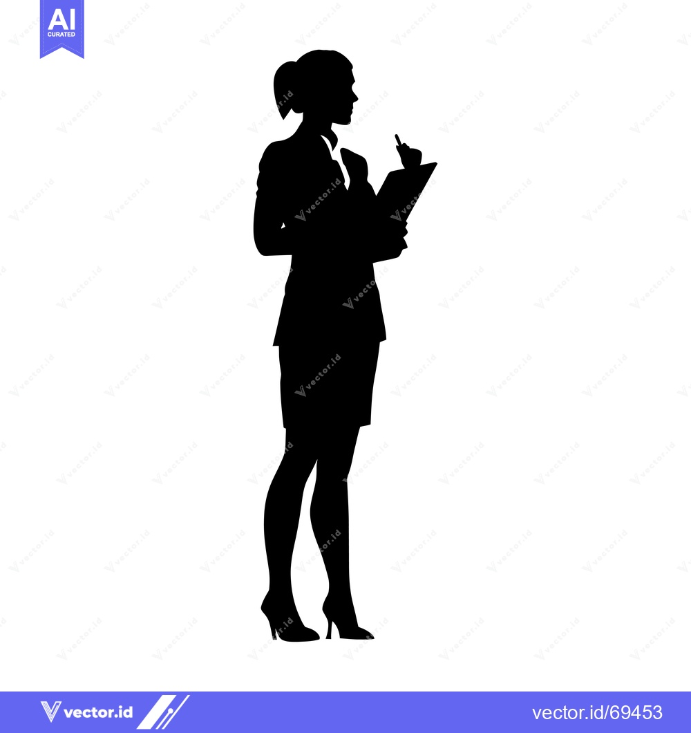 Premium Vector of Silhouette of a woman in a business suit writing on a clipboard