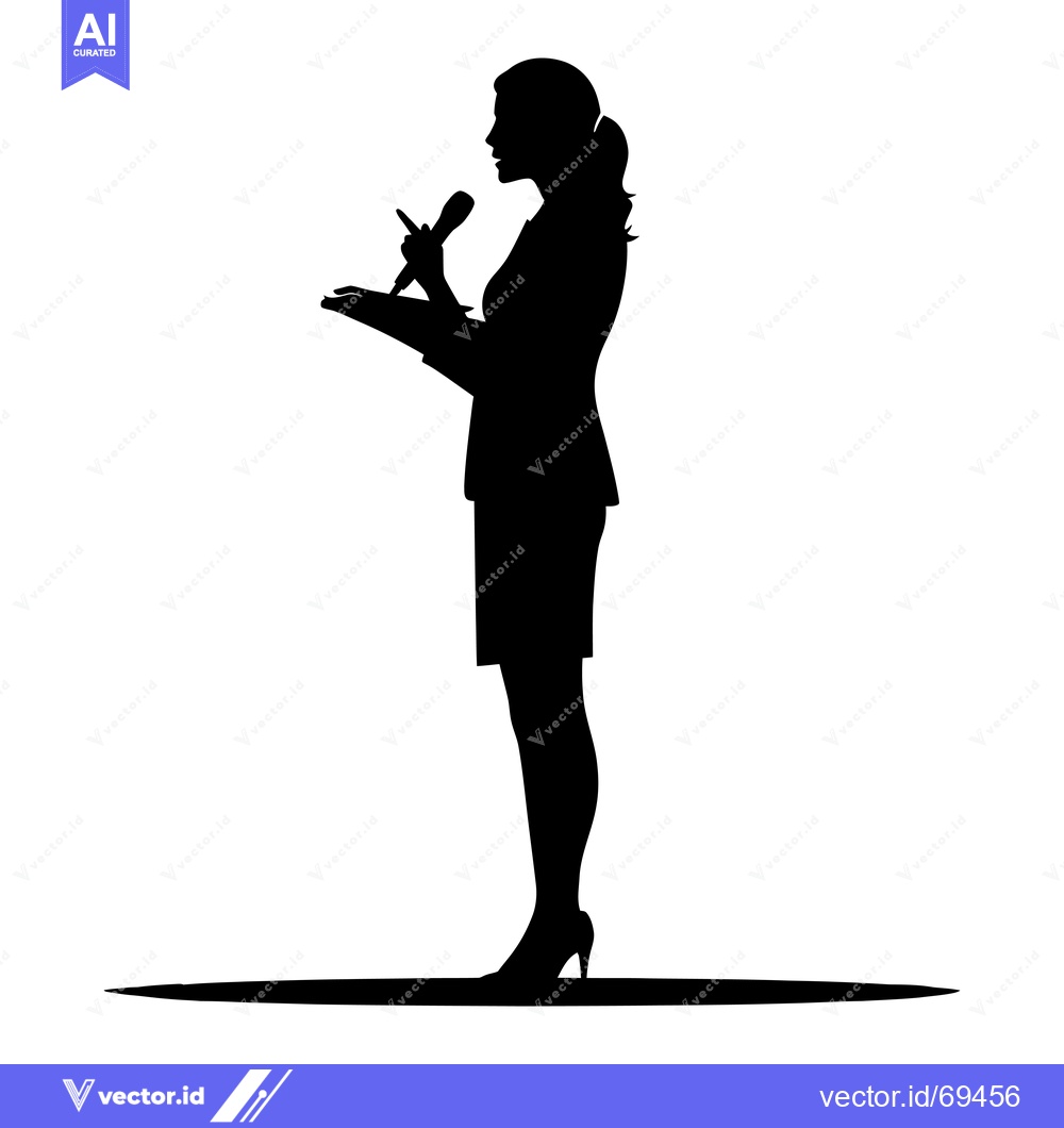 Premium Vector dari Silhouette of a Woman Holding a Microphone and Speaking