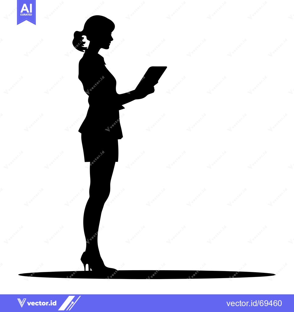 Premium Vector of Silhouette of a Woman Holding a Tablet