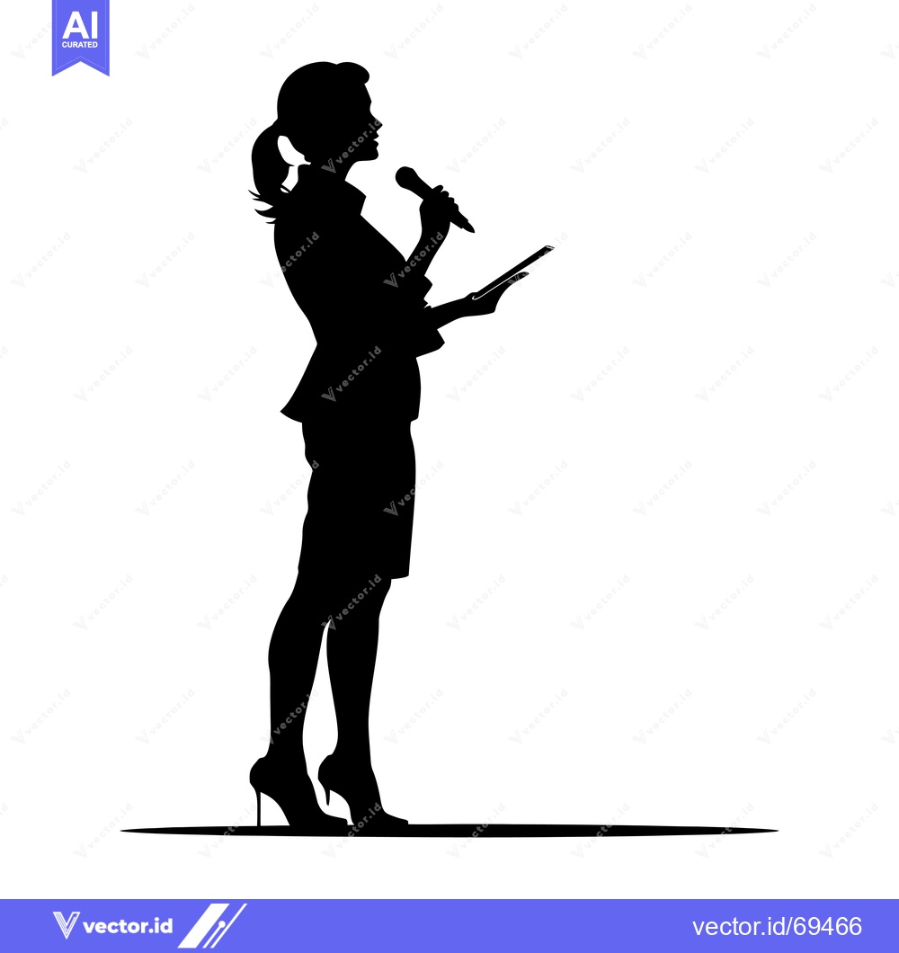 Premium Vector dari Silhouette of a Woman Speaking with a Microphone