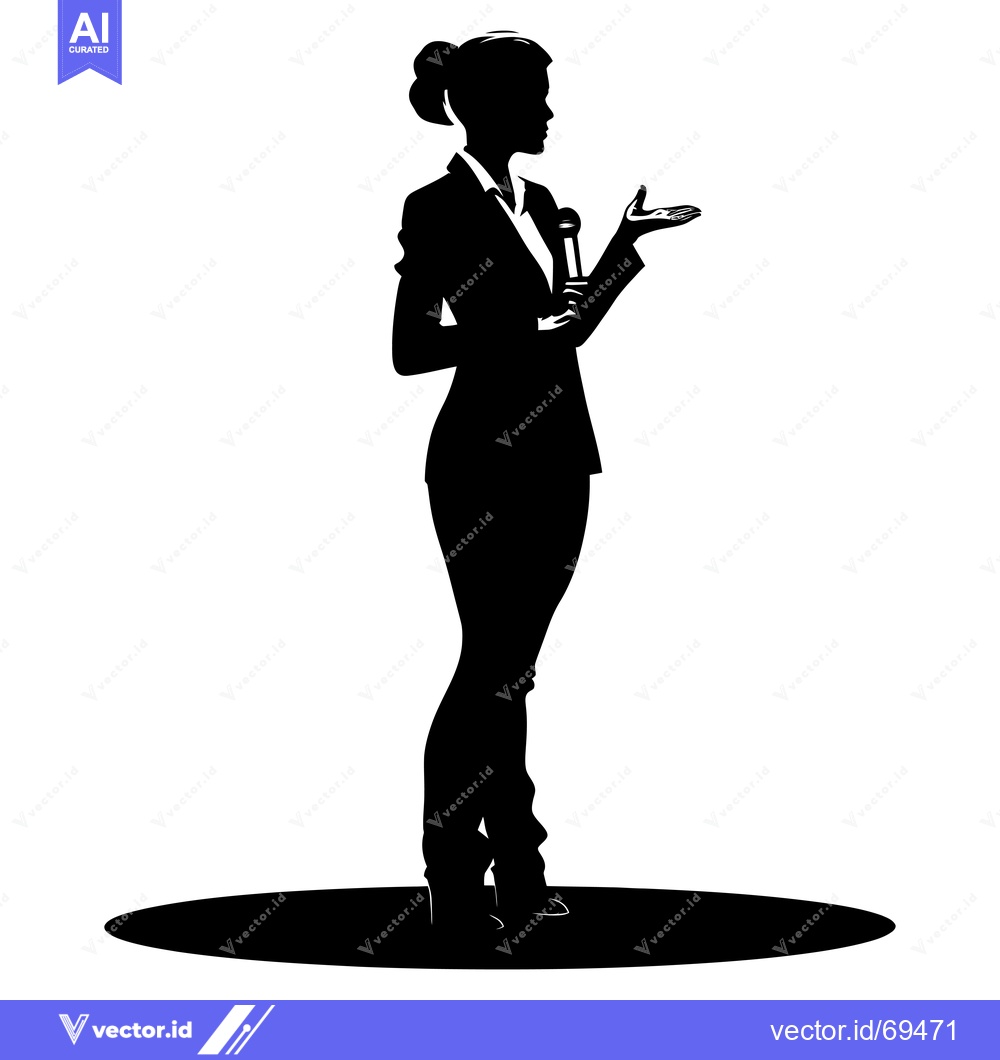 Premium Vector dari Silhouette of a woman speaking with a microphone on a stage