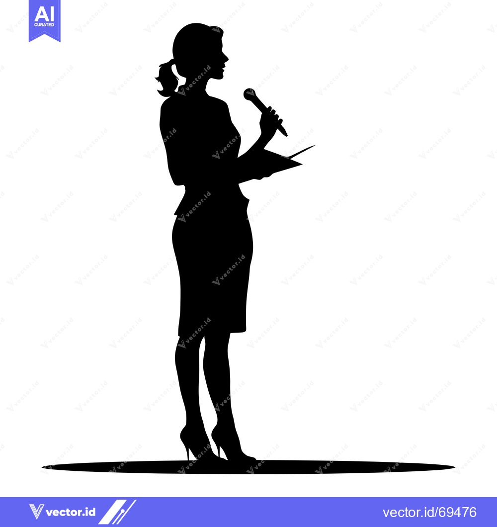 Premium Vector dari Silhouette of a Woman Speaking with a Microphone