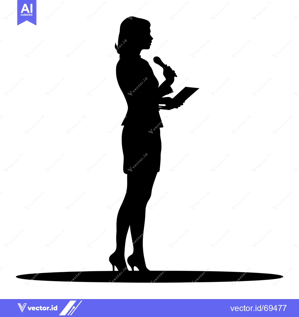 Premium Vector of Silhouette of a Woman Speaking into a Microphone with Notes
