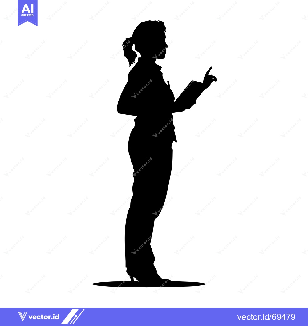 Premium Vector of Silhouette of a Woman with a Ponytail Holding a Book and Pointing