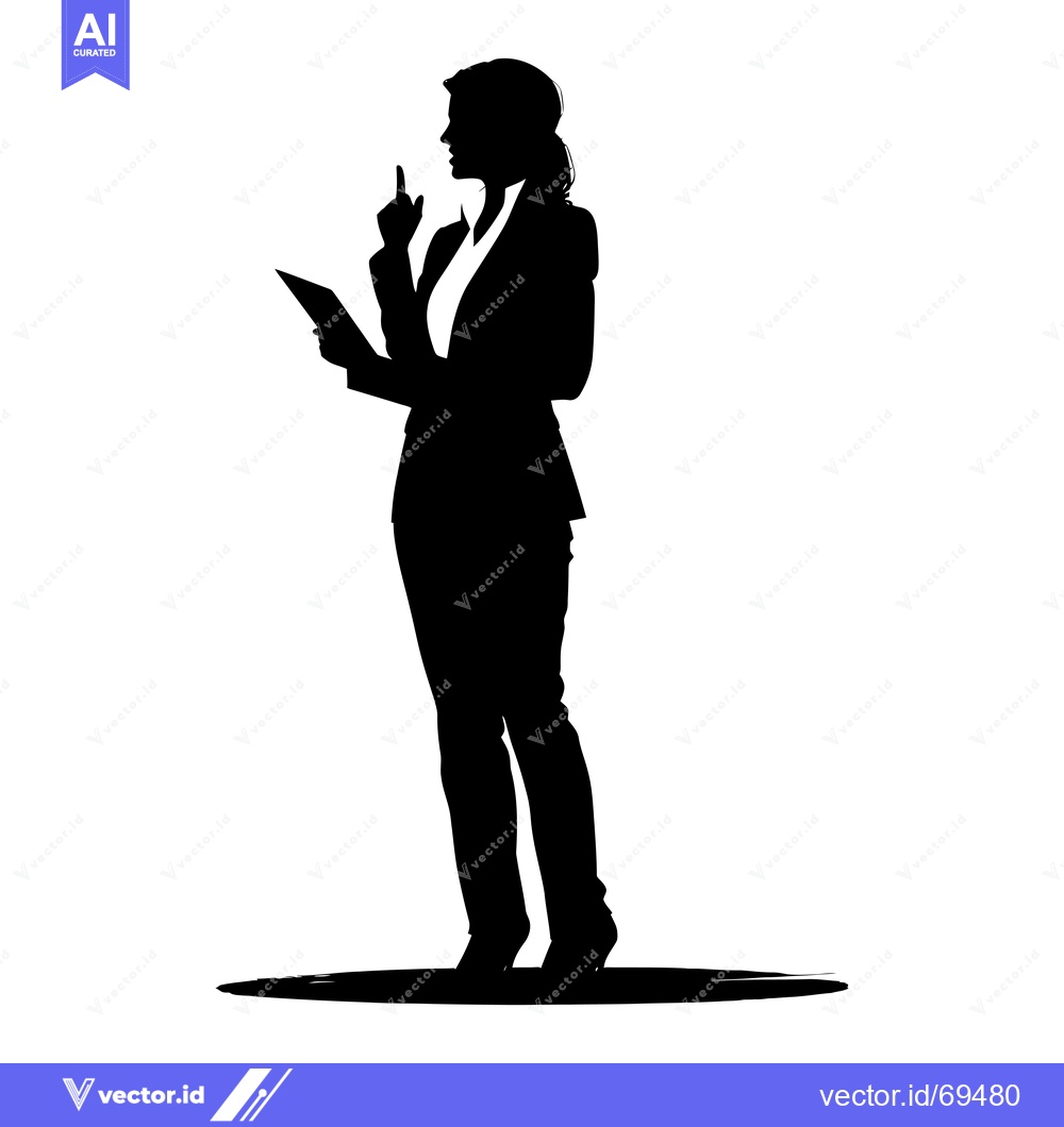 Premium Vector dari Silhouette of a Businesswoman Holding a Tablet and Pointing Upward