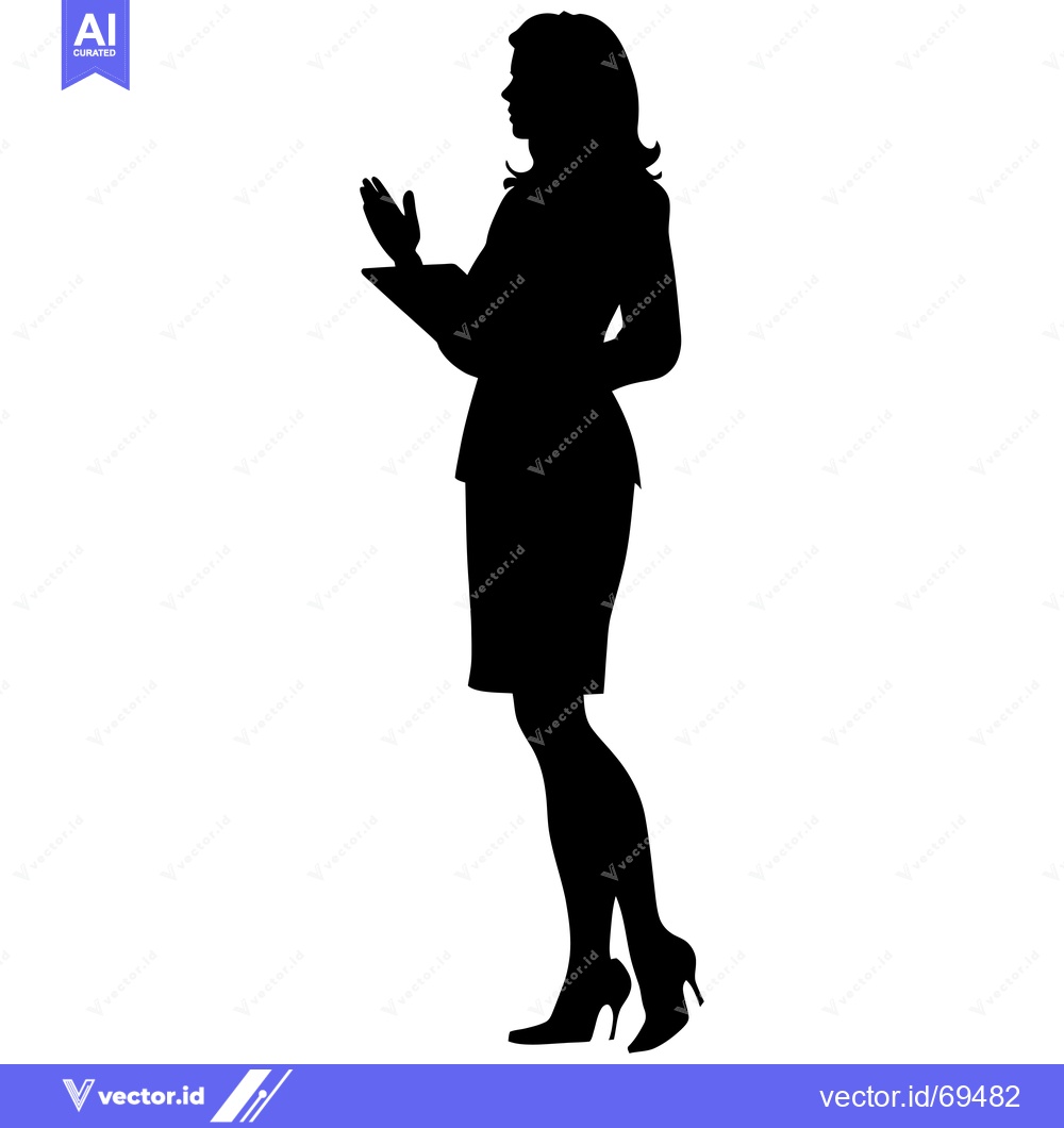 Premium Vector dari Silhouette of a Woman in a Business Suit Standing with One Hand Raised