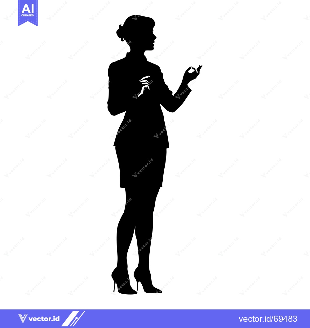 Premium Vector of Silhouette of a Woman in a Business Suit, Standing with Her Hand Raise