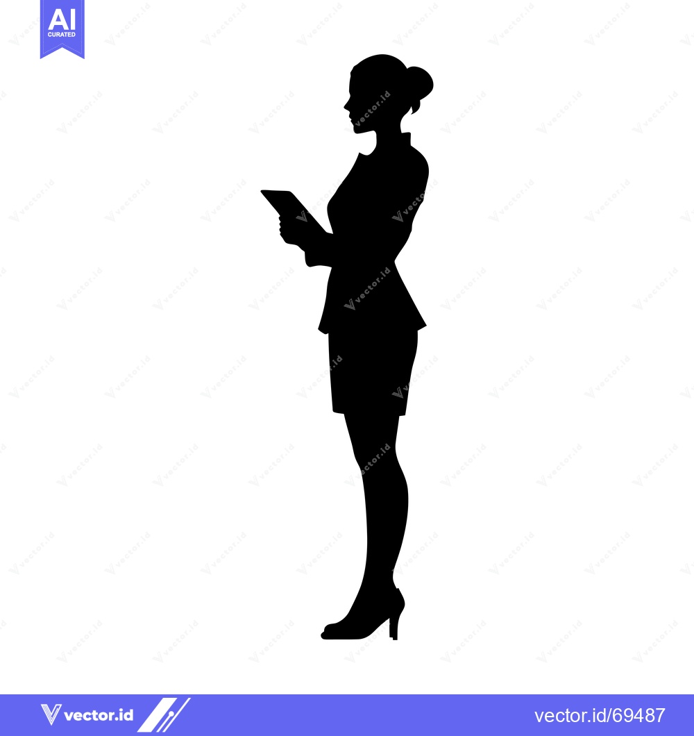 Premium Vector dari Silhouette of a Woman in a Suit Holding a Tablet
