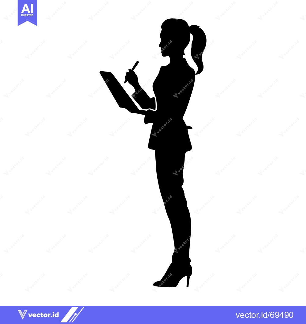 Premium Vector of Silhouette of a woman writing on a tablet with a pen