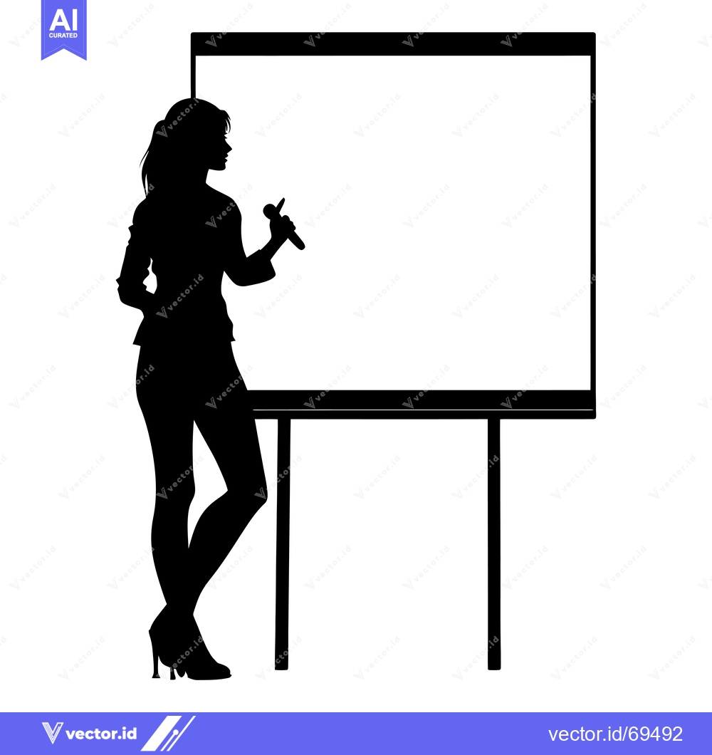 Premium Vector dari Silhouette of a Woman with a Microphone Standing Next to a Blank White