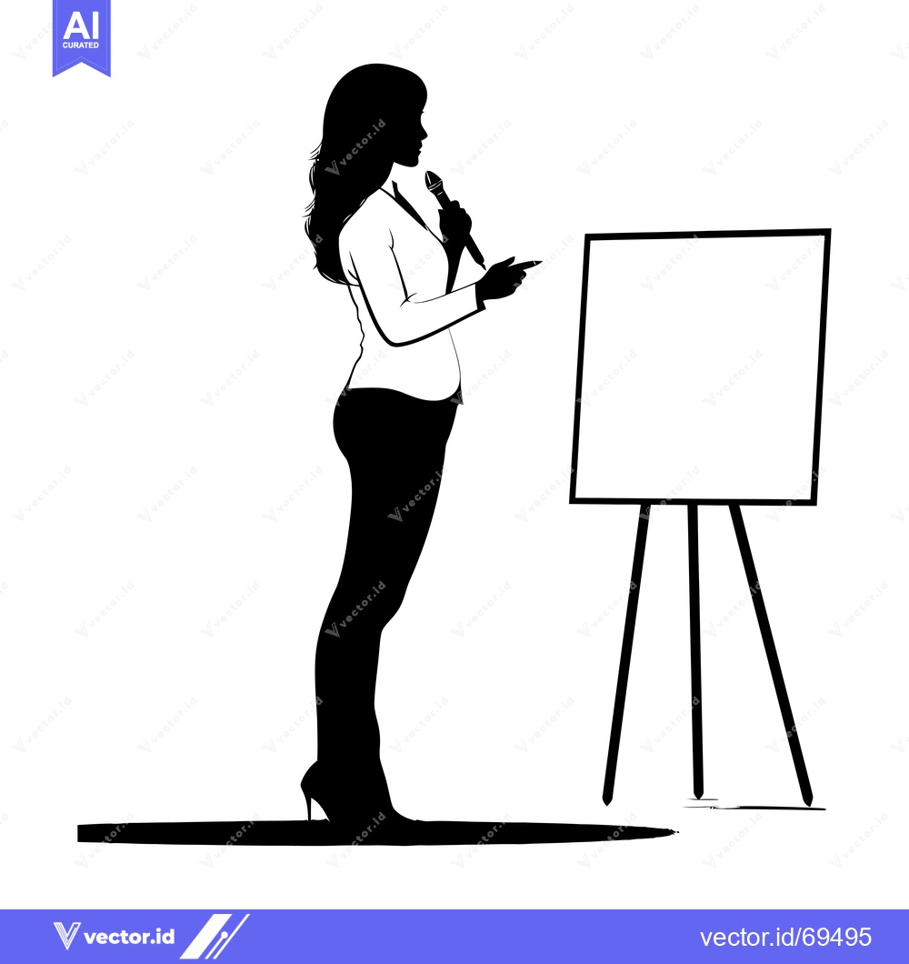 Premium Vector of Silhouette of a Woman Presenting with a Microphone and Whiteboard