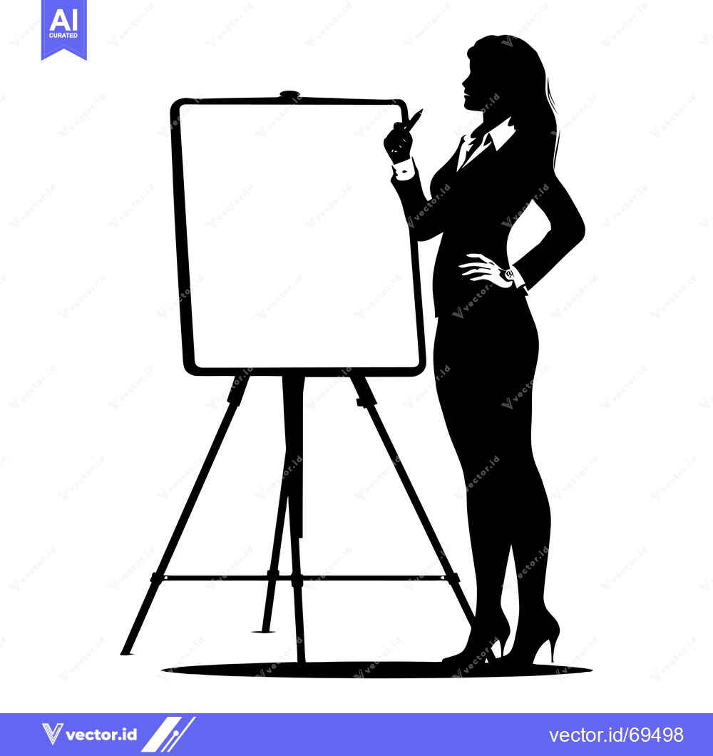 Premium Vector of Silhouette of a Businesswoman Presenting on a Whiteboard