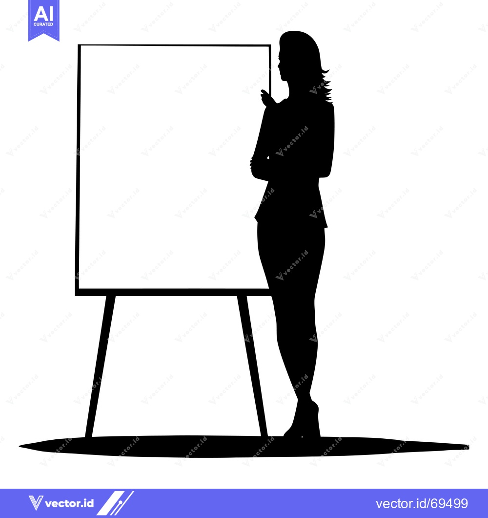 Premium Vector dari Silhouette of a Woman Standing by an Easel with a Blank Canvas