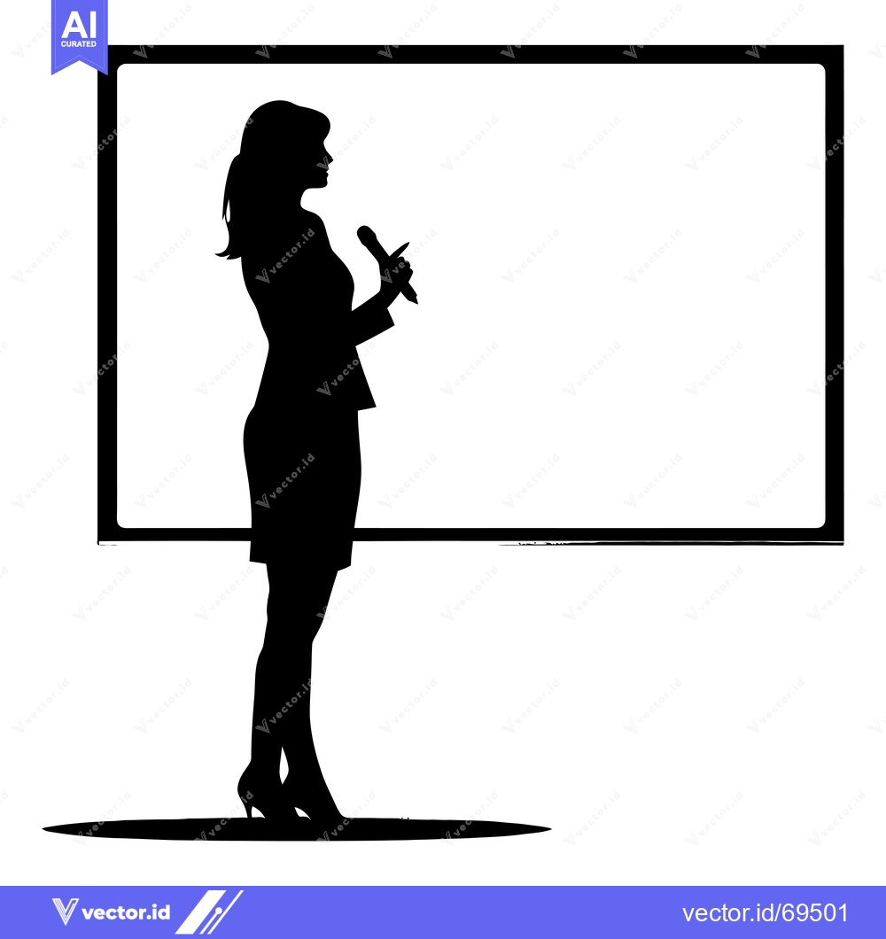 Premium Vector dari Silhouette of a woman giving a presentation with a microphone