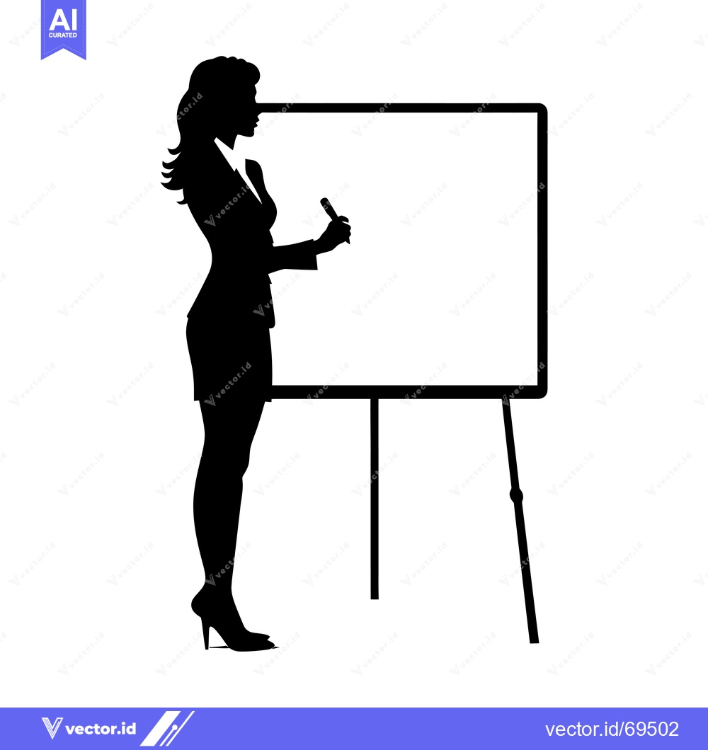 Premium Vector of Silhouette of a Businesswoman Presenting on a Whiteboard