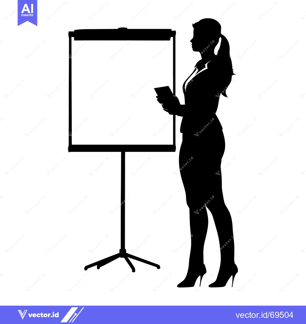 Premium Vector dari Silhouette of a Woman Presenting in Front of a Blank Whiteboard