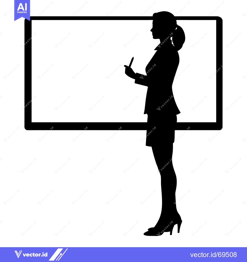 Premium Vector dari Silhouette of a Woman Presenting in Front of a Whiteboard