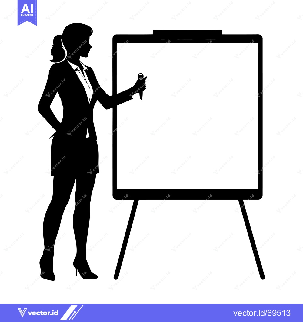 Premium Vector of Silhouette of a Businesswoman Presenting with a Microphone and Whitebo