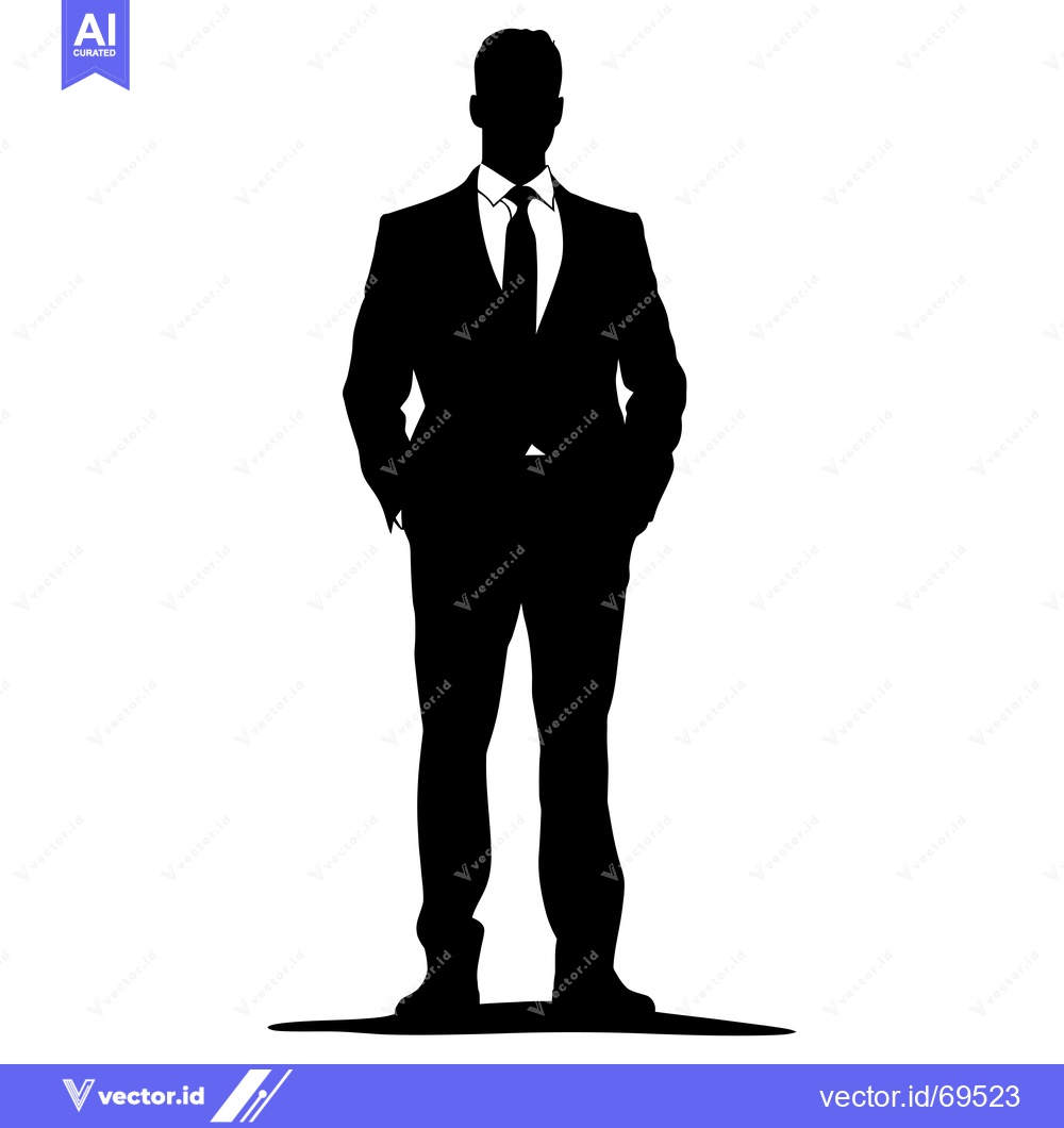 Premium Vector dari Silhouette of a Man in a Suit Standing with Hands in Pockets