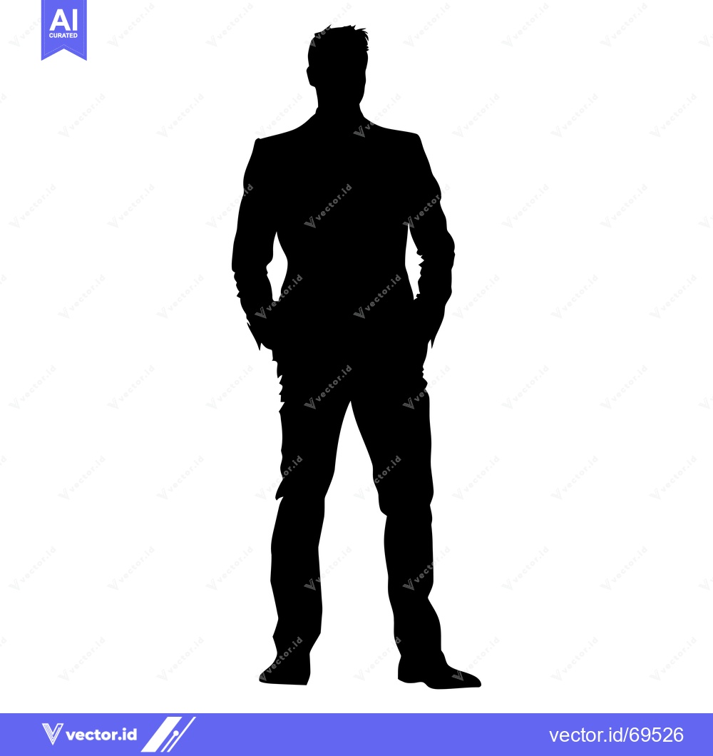 Premium Vector dari Silhouette of a Man in a Suit Standing with Hands in Pockets
