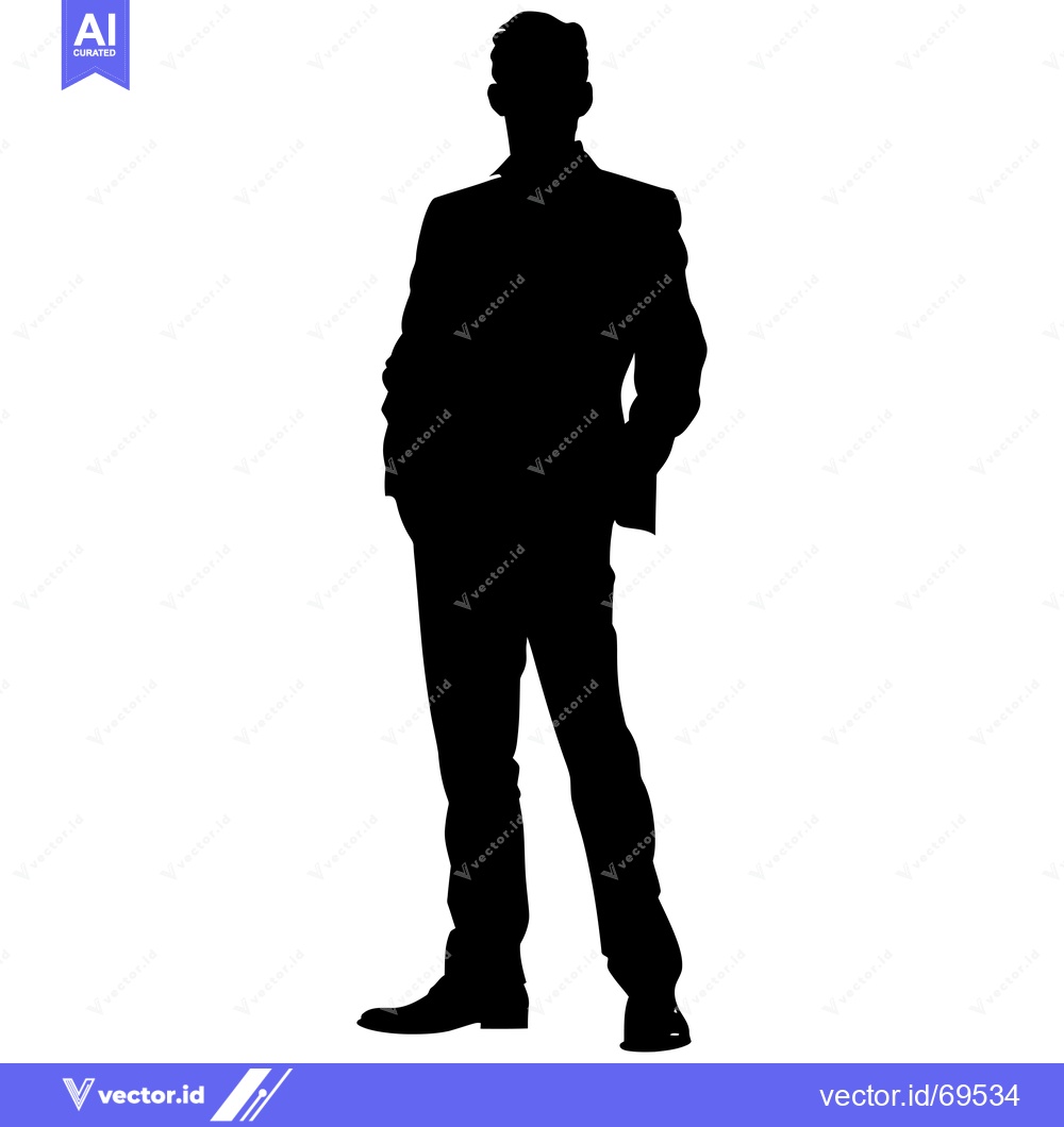 Premium Vector dari Silhouette of a Man in a Suit Standing with Hands in Pockets