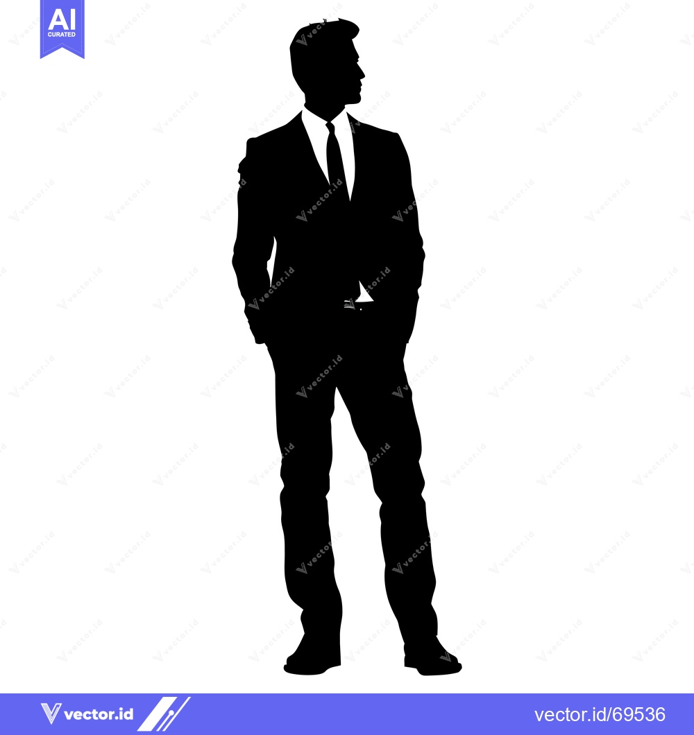 Premium Vector dari Silhouette of a man in a suit standing with hands in his pockets.