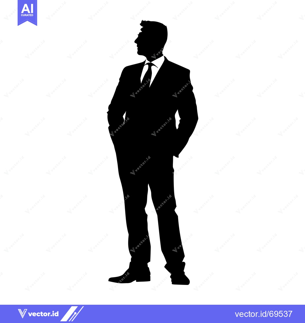 Premium Vector dari Silhouette of a Man in a Suit Standing with Hands in Pockets