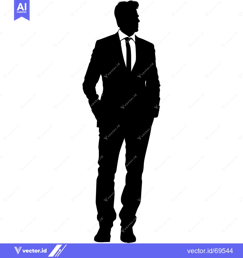 Premium Vector dari Silhouette of a man in a suit standing with hands in his pockets