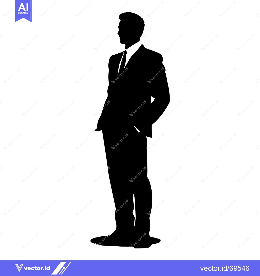 Premium Vector dari Silhouette of a Man in a Suit Standing with Hands in Pockets