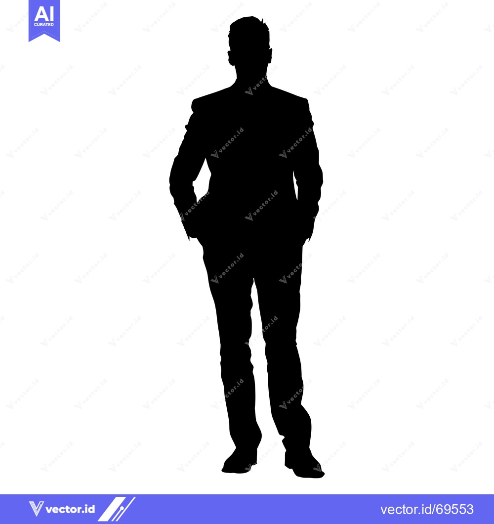 Premium Vector dari Silhouette of a Man in a Suit Standing with Hands in Pockets