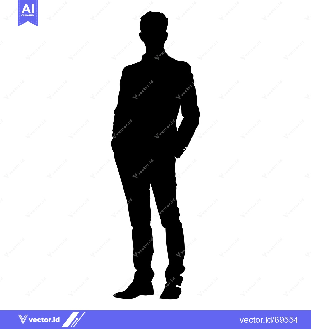 Premium Vector of Silhouette of a man in a suit standing with hands in his pockets.