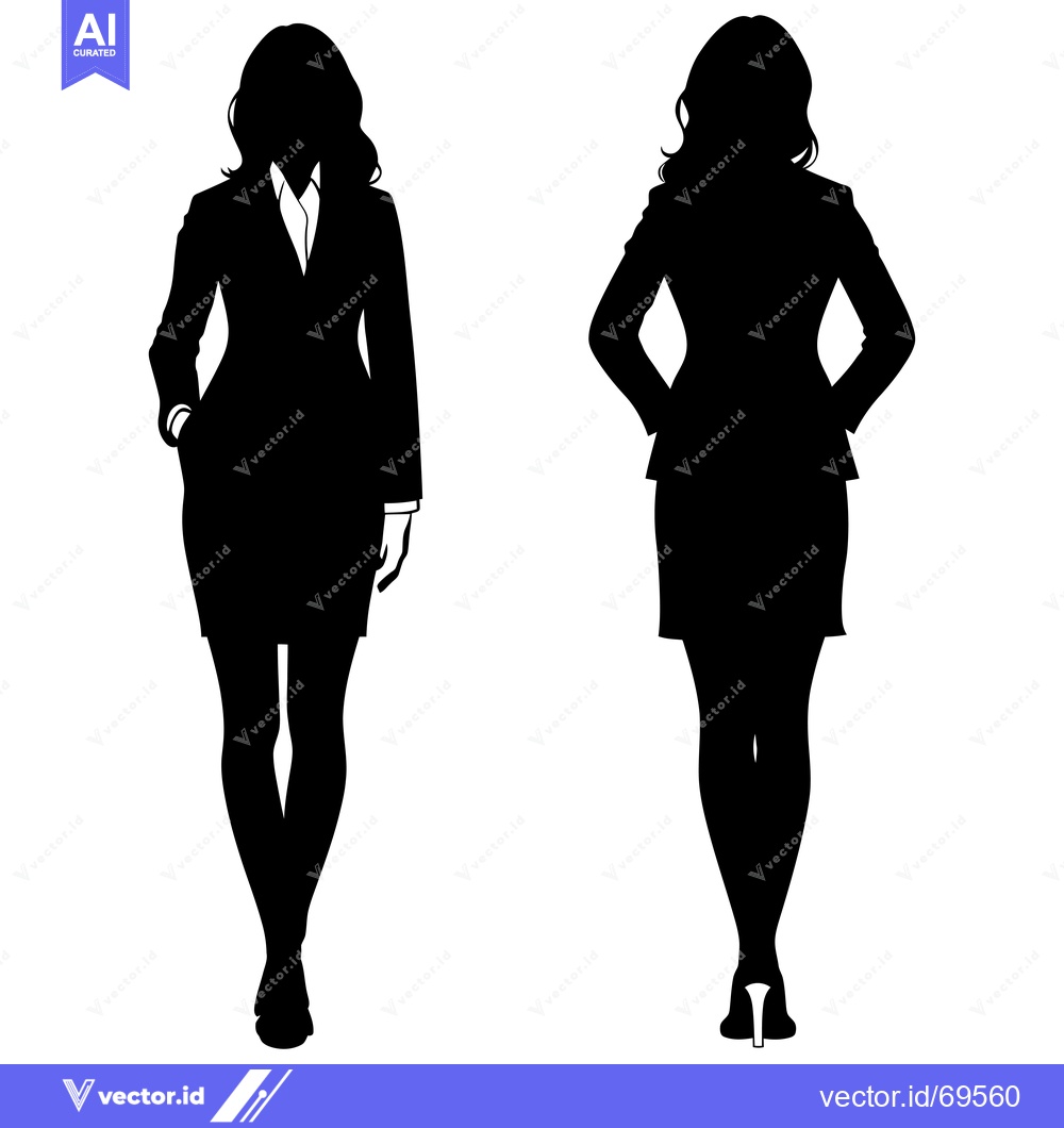 Premium Vector dari Silhouette of a Woman in a Suit, Standing in Two Poses