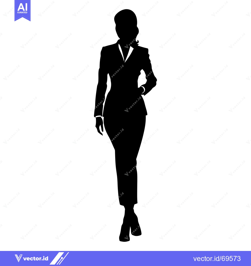 Premium Vector of Silhouette of a woman in a suit, standing with one hand on her hip.