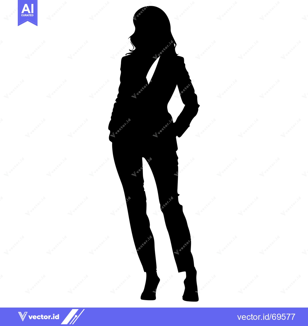 Premium Vector of Silhouette of a Woman in a Suit Standing with Hands in Pockets