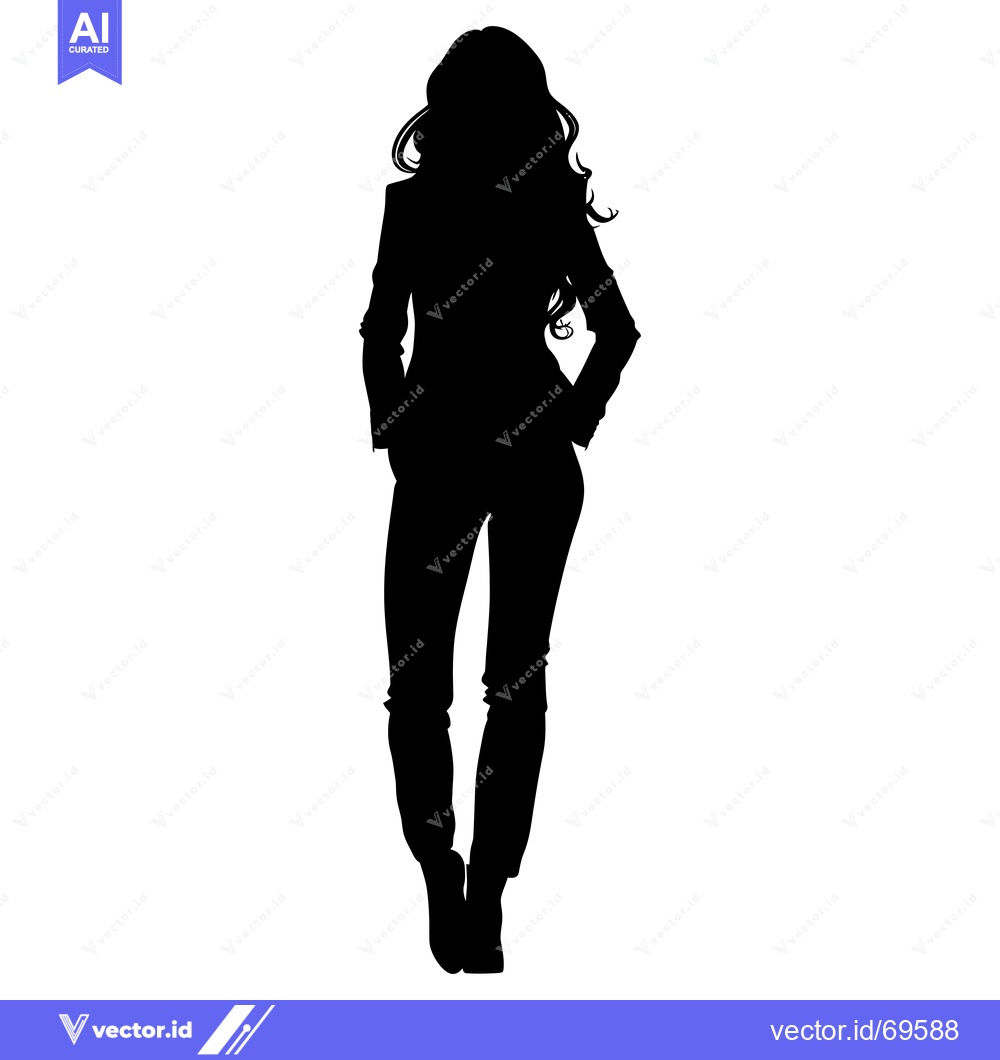 Premium Vector dari Silhouette of a Woman with Long Hair Standing with Hands in Pockets