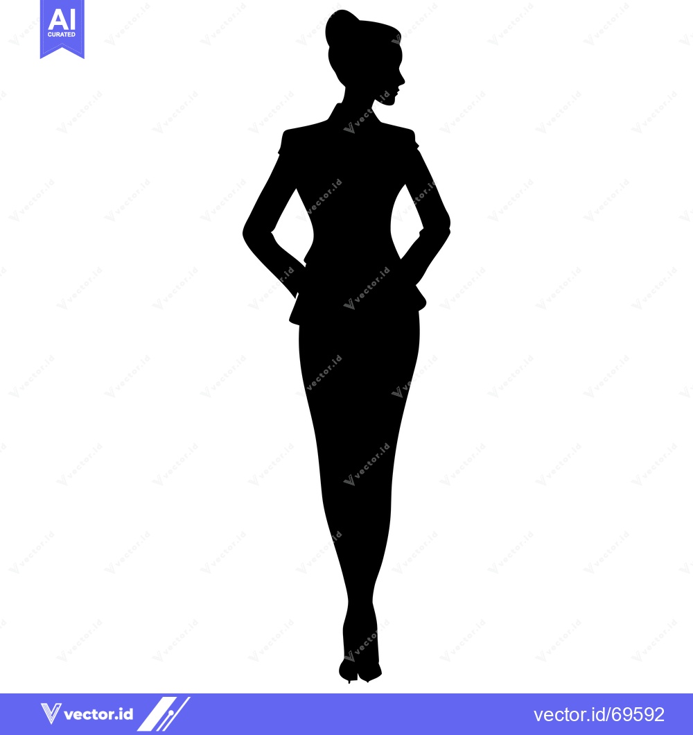 Premium Vector dari Silhouette of a Woman in a Blazer, Standing with Hands on Hips