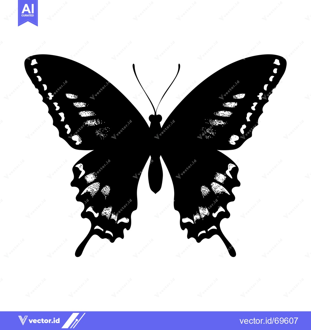 Premium Vector of Black and White Silhouette of a Butterfly with Detailed Wings