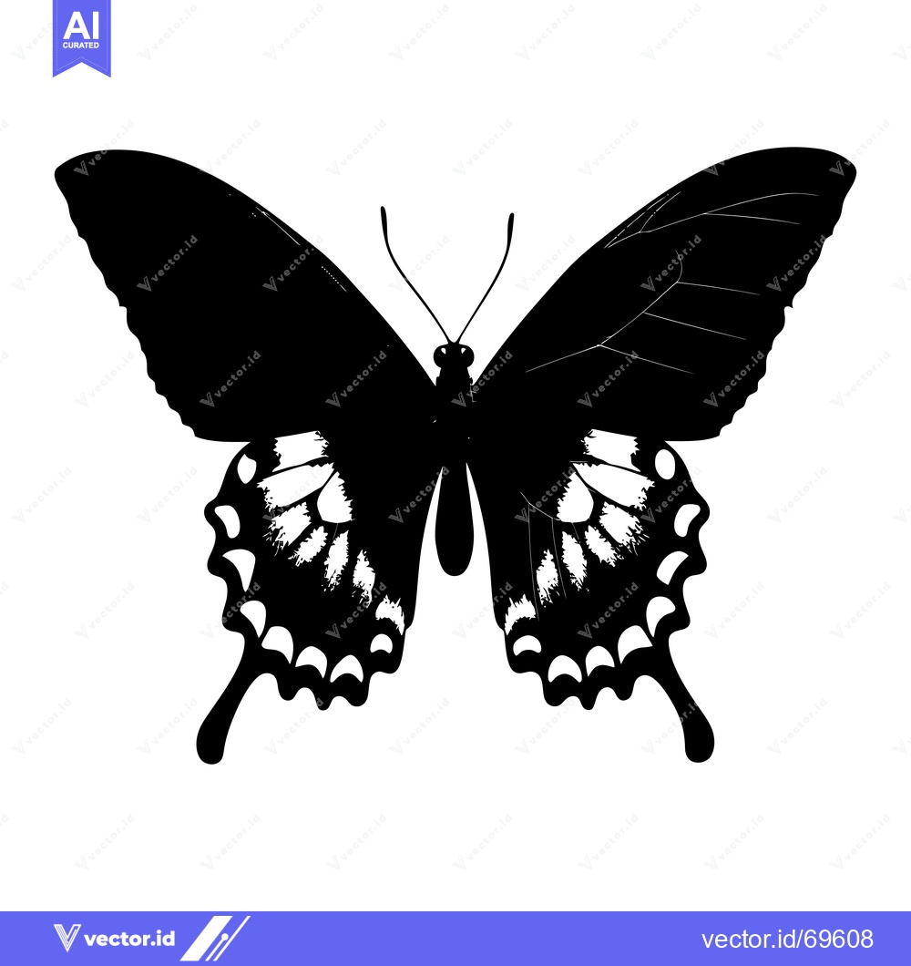 Premium Vector of Black and White Silhouette of a Butterfly with White Spots on Its Wing