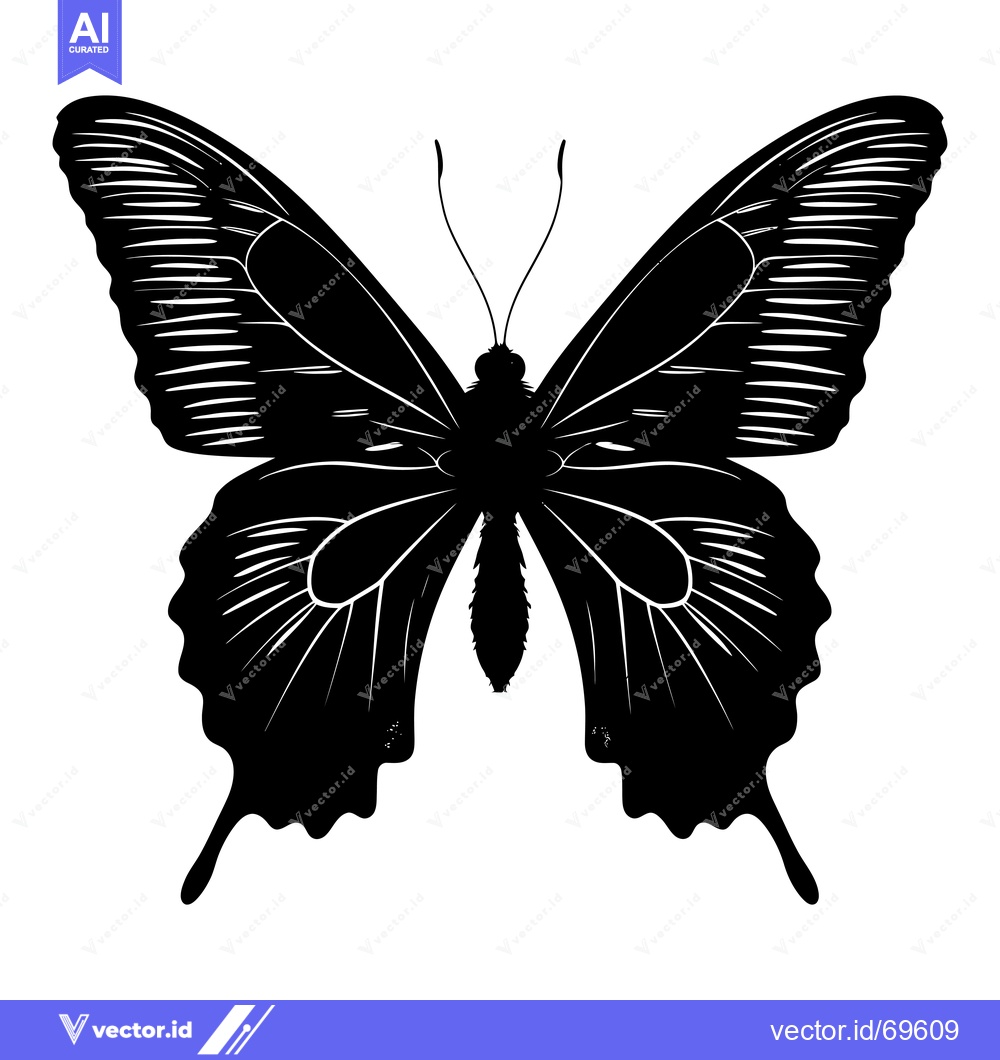 Premium Vector of Black and White Silhouette of a Butterfly