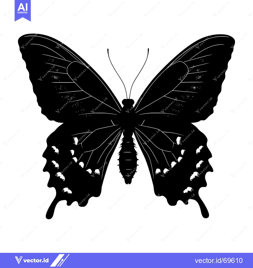 Premium Vector dari Black and White Silhouette of a Butterfly with Detailed Wings
