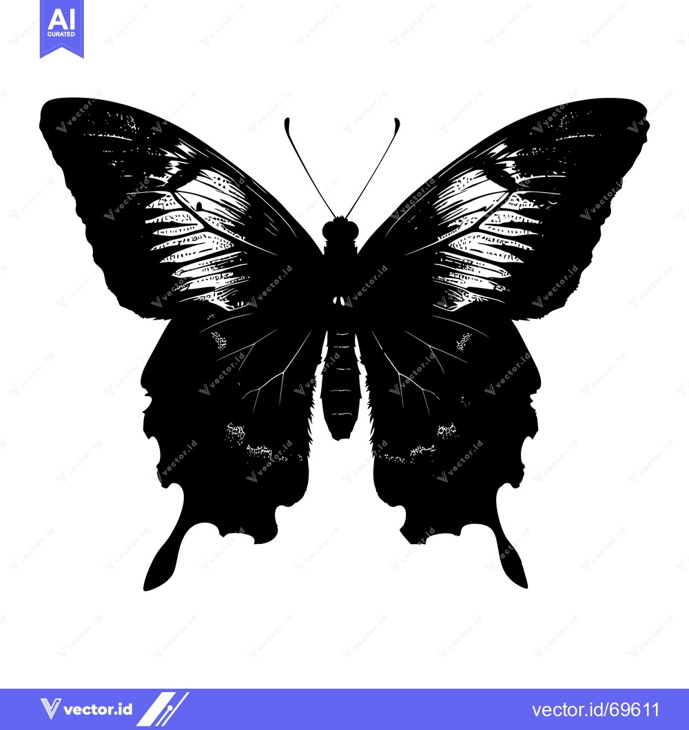 Premium Vector of Black and White Silhouette of a Butterfly with Detailed Wings