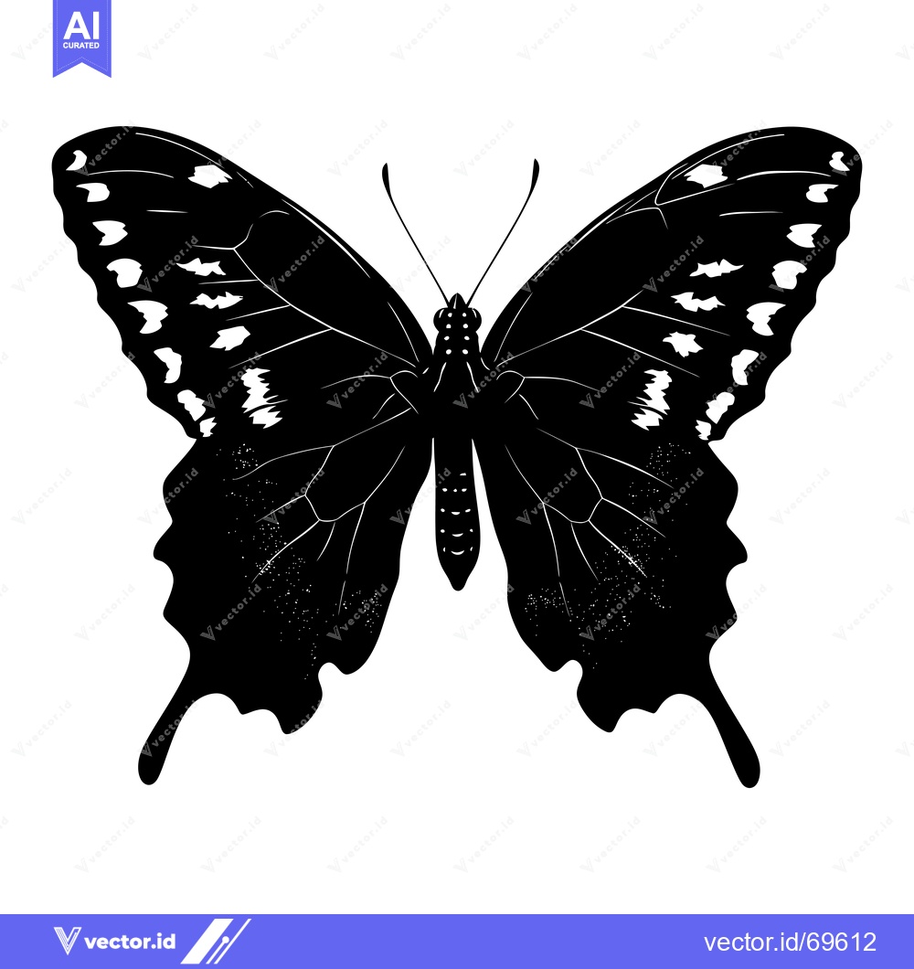 Premium Vector of Black and White Silhouette of a Butterfly with White Spots on its Wing