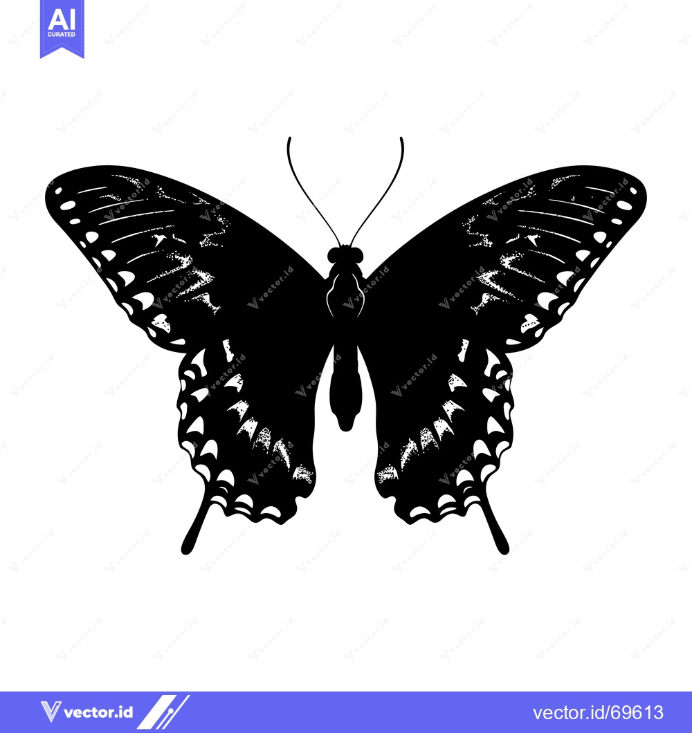 Premium Vector dari Black and White Silhouette of a Butterfly with Spread Wings