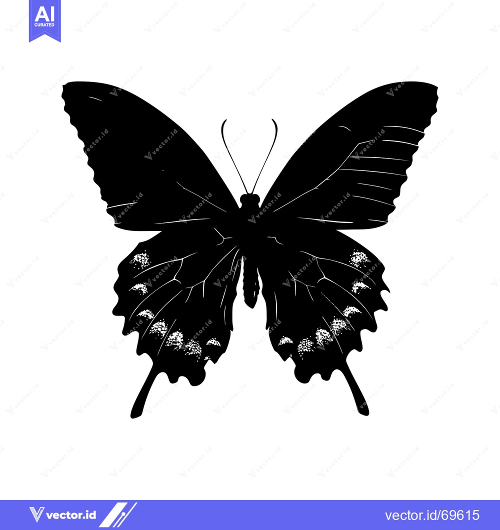 Premium Vector of Black and White Silhouette of a Butterfly with Detailed Wings