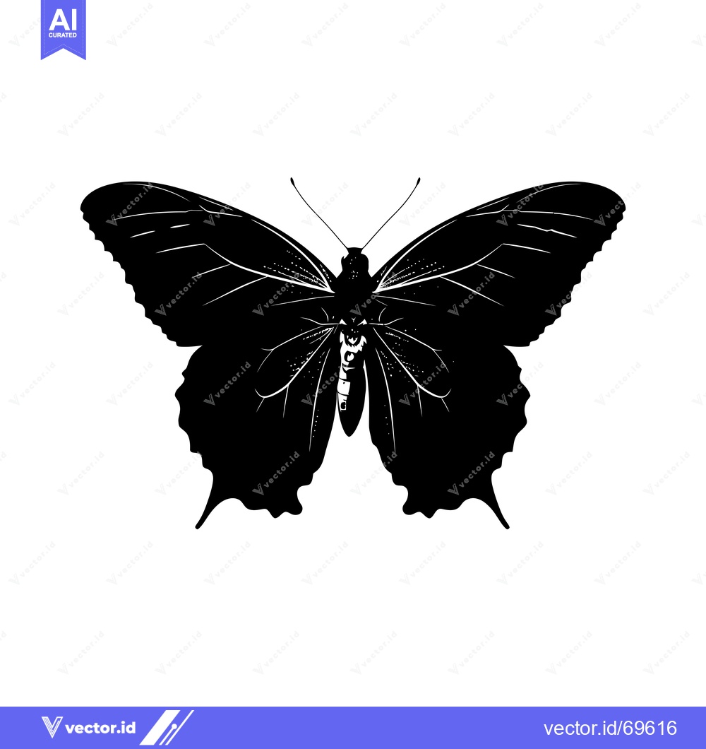 Premium Vector dari Black and White Silhouette of a Butterfly with Spread Wings