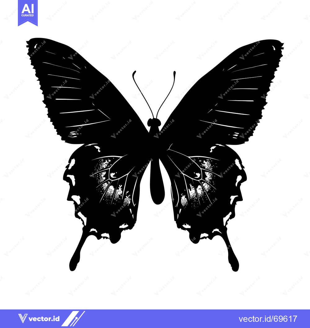 Premium Vector dari Black and White Silhouette of a Butterfly with Detailed Wings